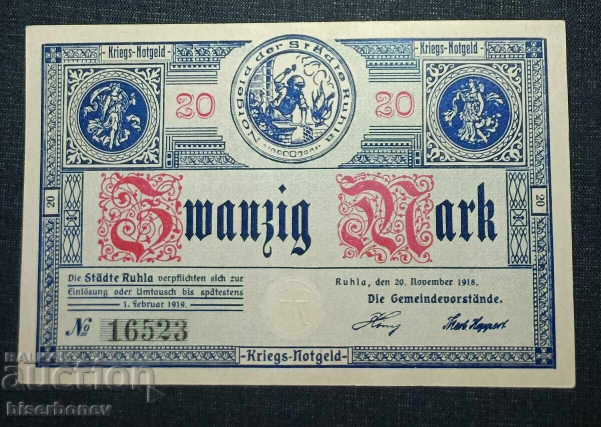Germany 20 Mark Rula, 1918, XF/aUNC Germany 20 Mark Rula, 1918, XF/aUNC
