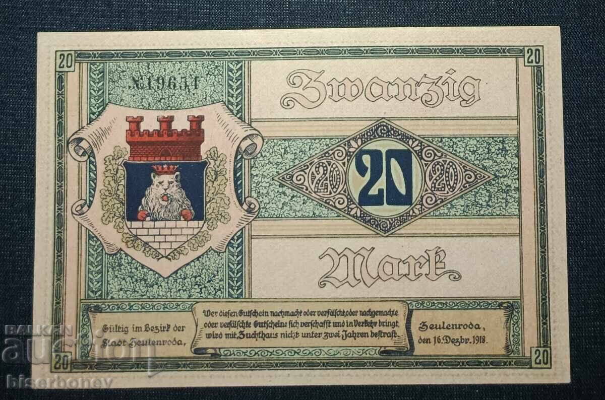 Germany, Germany, 20 Mark Zeulenroda, 1918, UNC with price 14.00 BGN | € 7.16