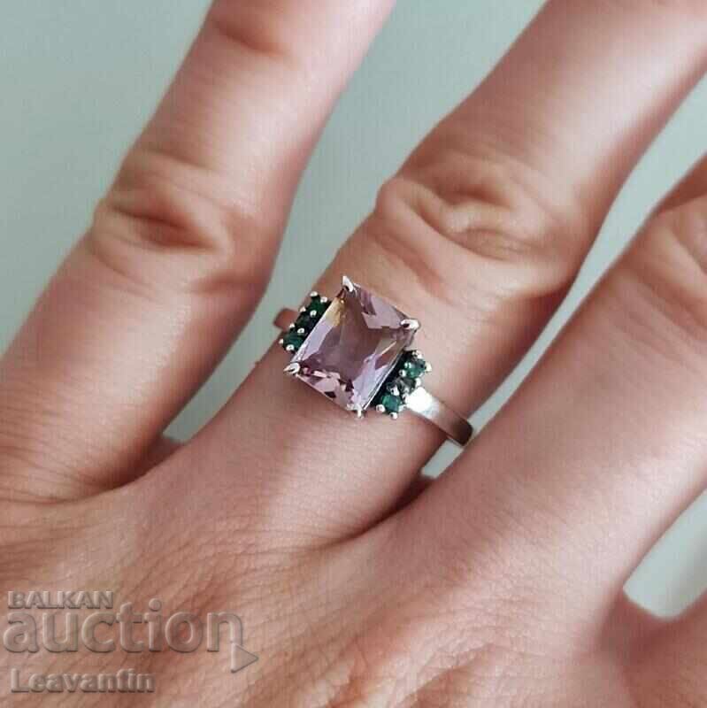 Ασημένιο δαχτυλίδι με Αμετρίνη και Σμαράγδια με τιμή 86.00 BGN | € 43.97