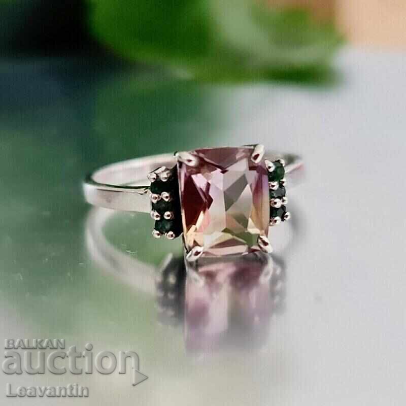 Δημοπρασία Ασημένιο δαχτυλίδι με Αμετρίνη και Σμαράγδια