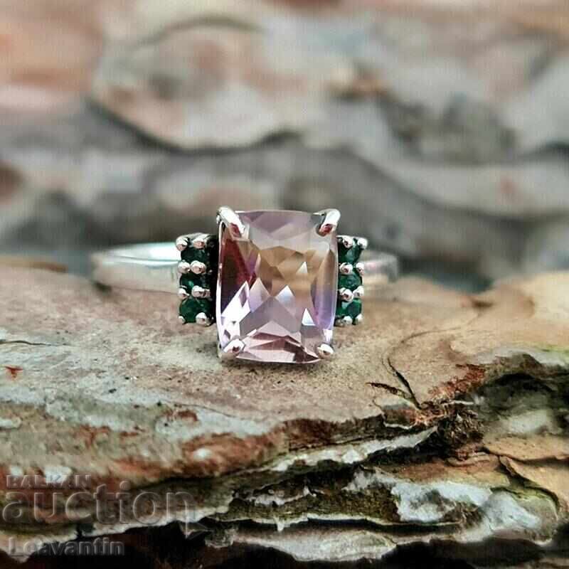 Ασημένιο δαχτυλίδι με Αμετρίνη και Σμαράγδια - 5