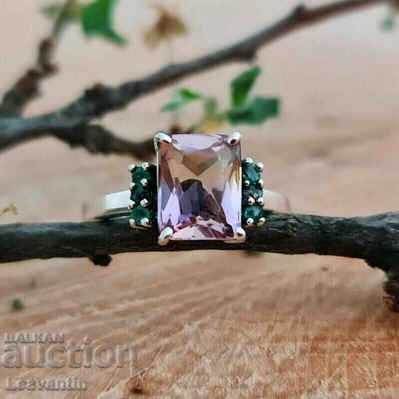 Ασημένιο δαχτυλίδι με Αμετρίνη και Σμαράγδια
