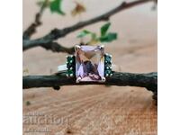 Ασημένιο δαχτυλίδι με Αμετρίνη και Σμαράγδια