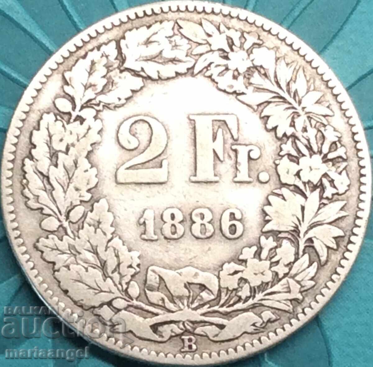 Швейцария 2 Франка 1886 Хелвеция сребро - 6