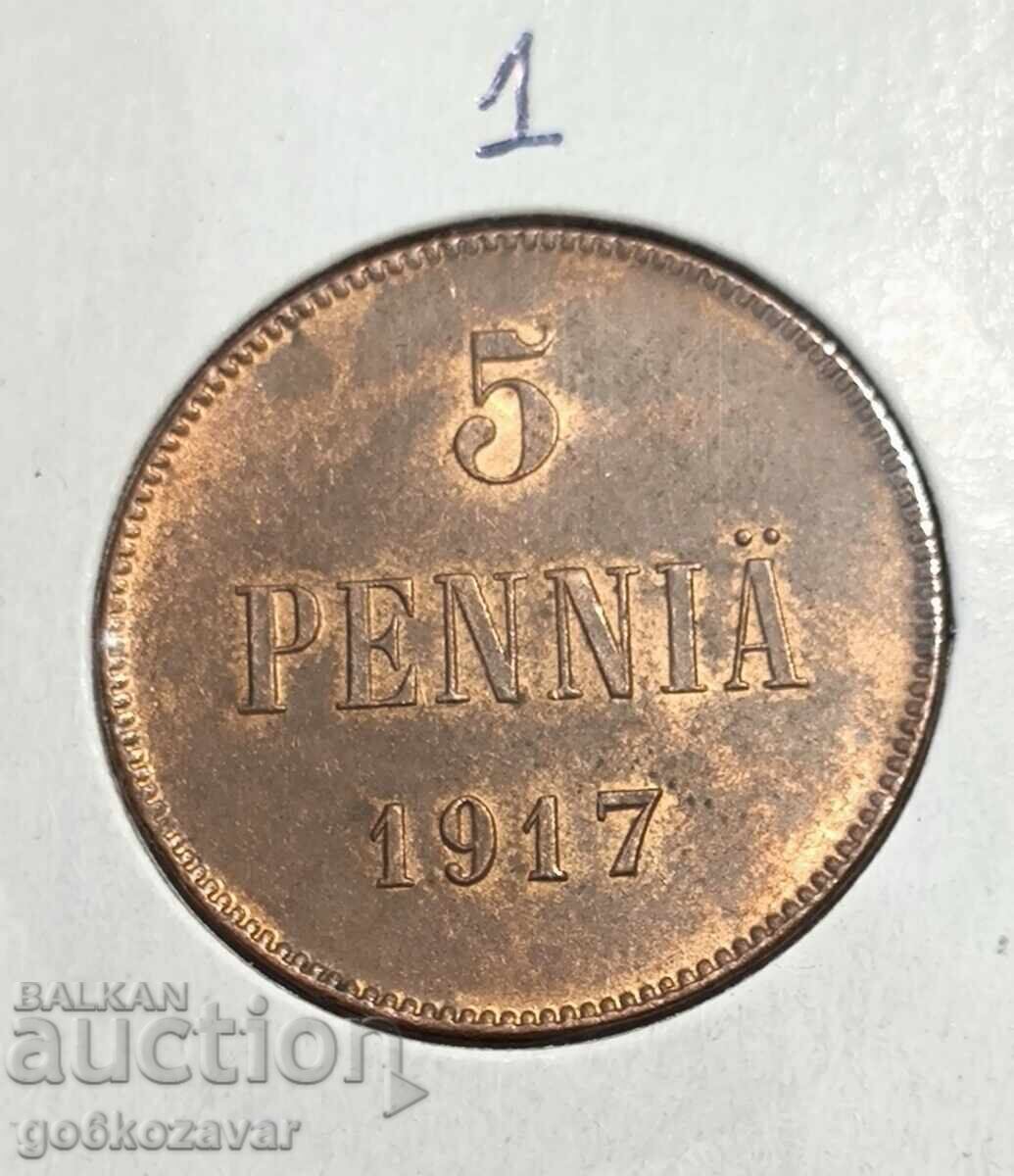 Russia (for Finland) 1917 - 5 Penniä, Brilliant, Top Coin!