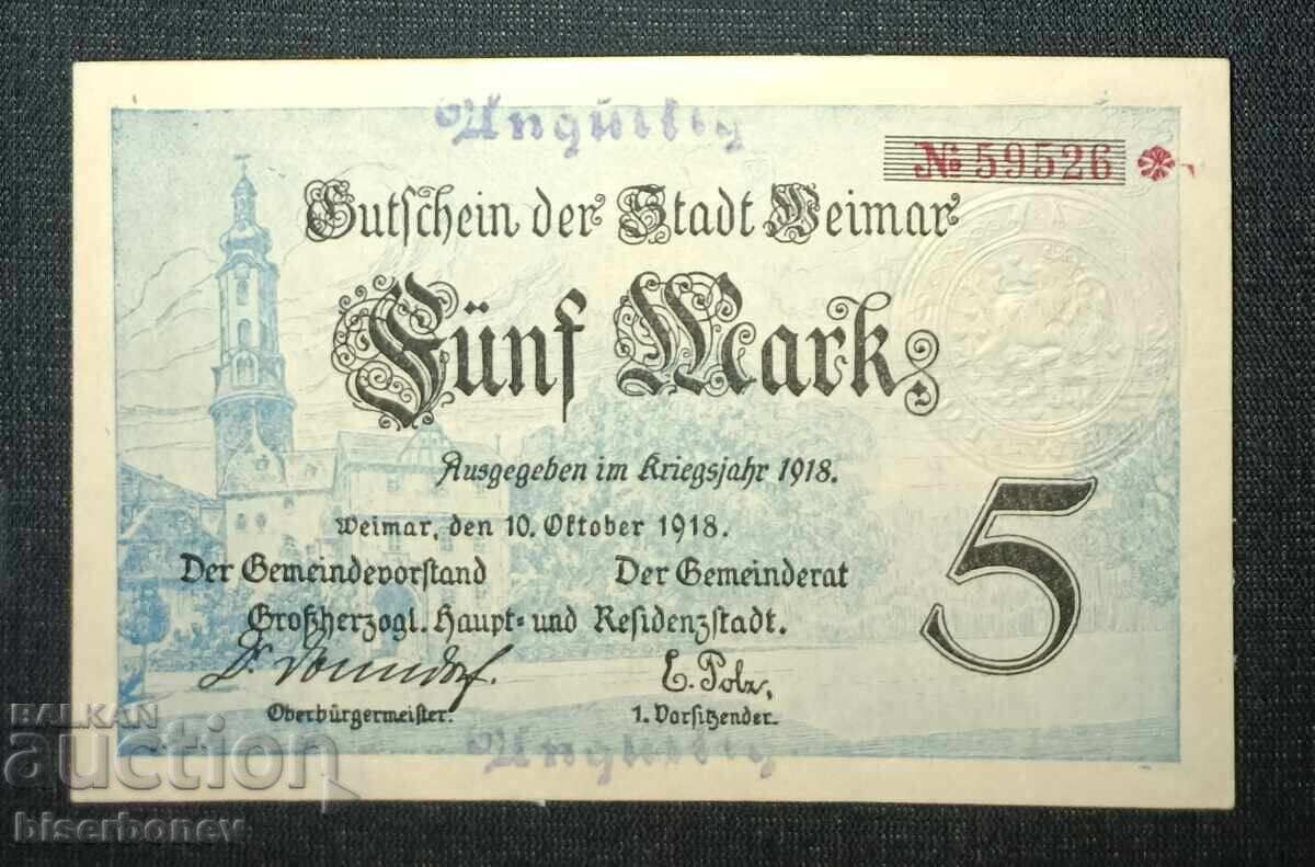 Γερμανία, Γερμανία, Βαϊμάρη 5 μάρκα, 1918, aUNC