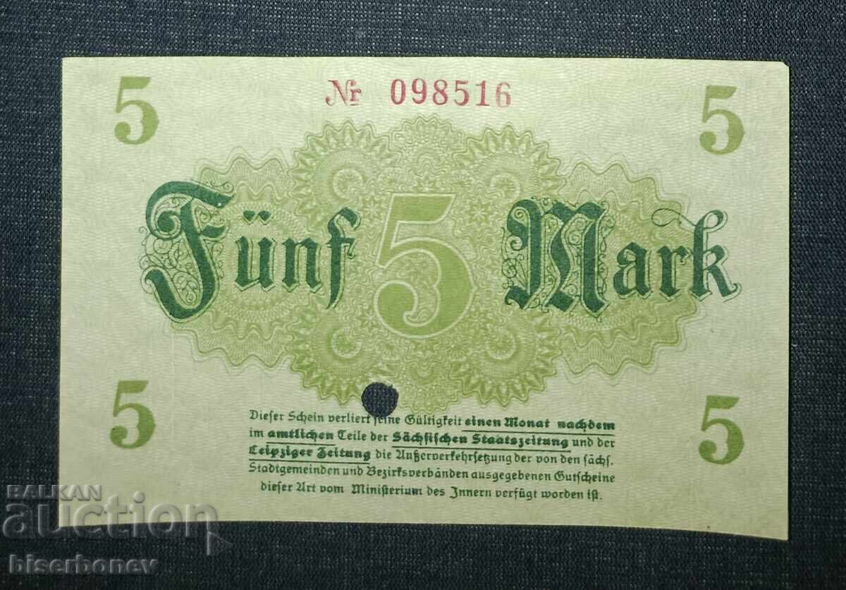 Germany, Германия, Пламен 5 марки ,1918 г, аUNC с цена 8.00 лв. | € 4.09