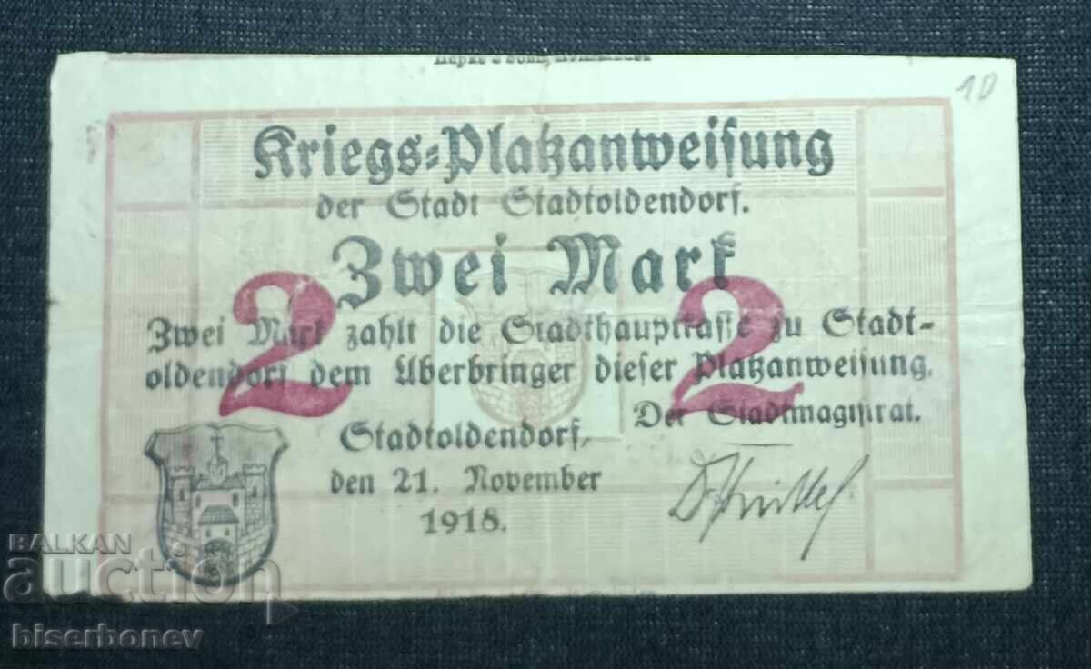 Germania, Germania, 2 mărci Stădolderaite, 1918, VF