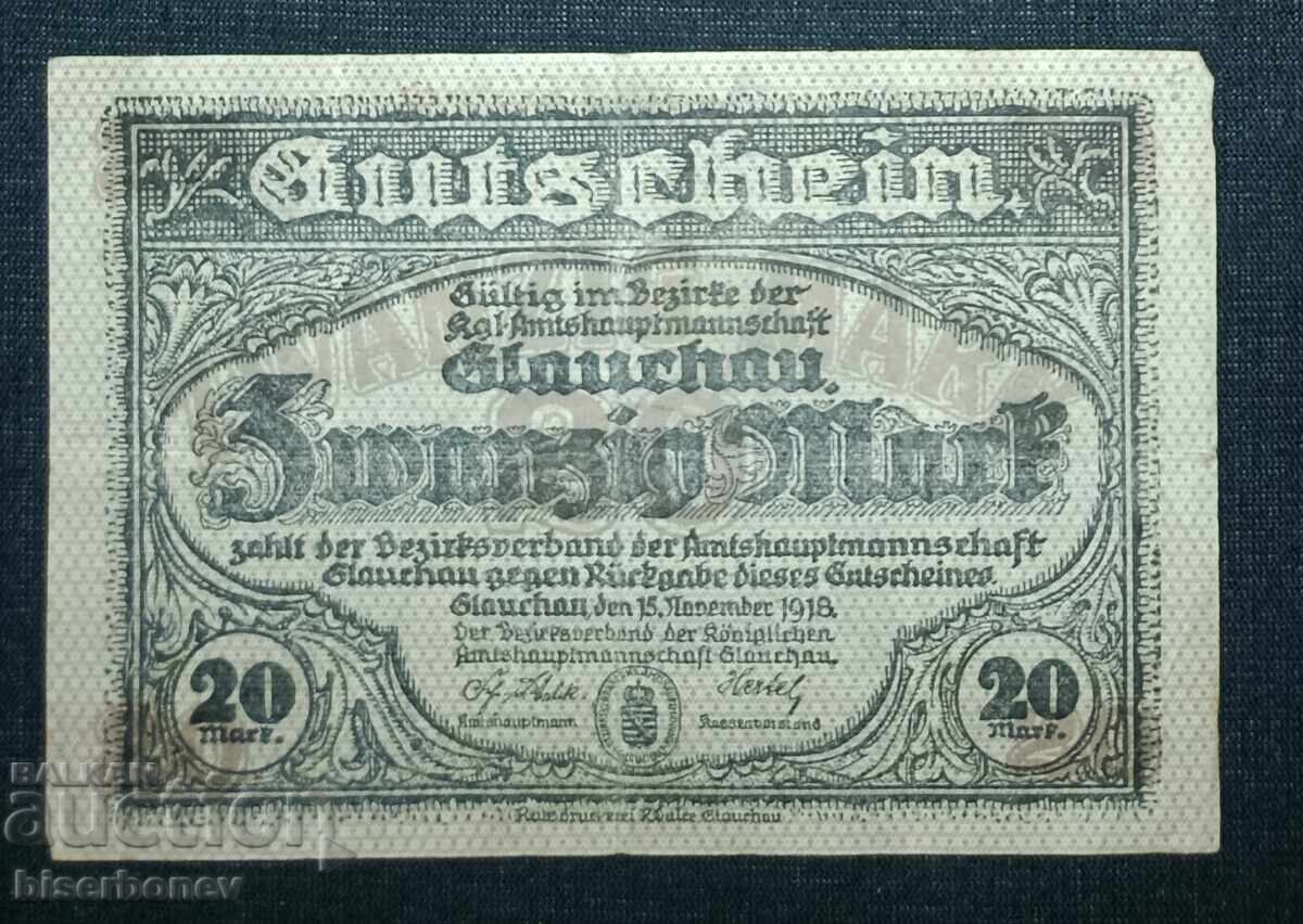 Germania, Glauchau 20 mărci, 1918, VF