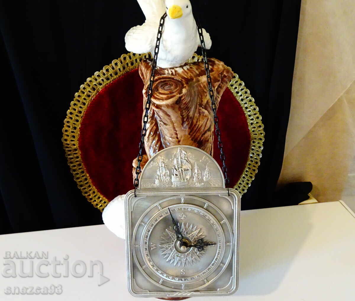 Δημοπρασία Γερμανικό ρολόι τοίχου από κασσίτερο, πλοία, πυξίδα