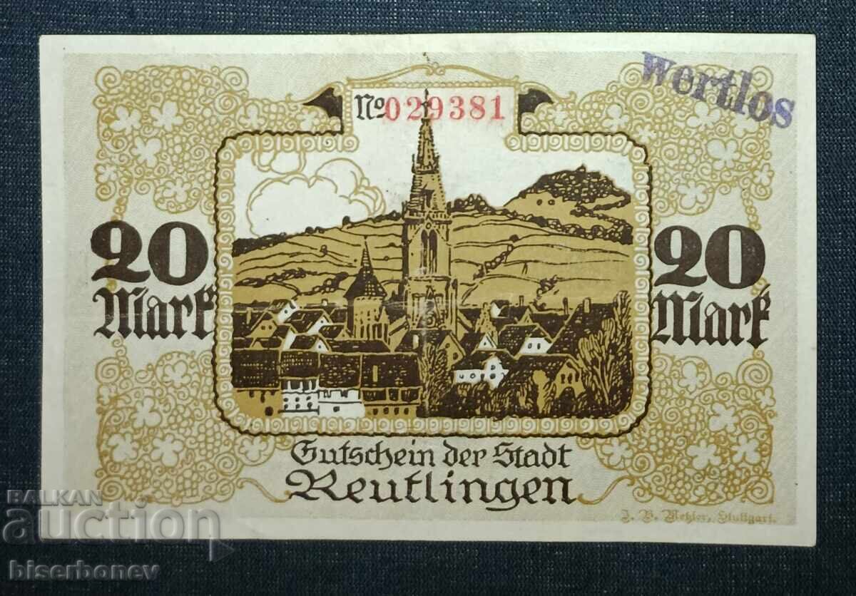 Germany, Германия, Райтлинген 20 марки ,1918 г, XF с цена 13.00 лв. | € 6.65 Germany, Германия, Райтлинген 20 марки ,1918 г, XF с цена 13.00 лв. | € 6.65