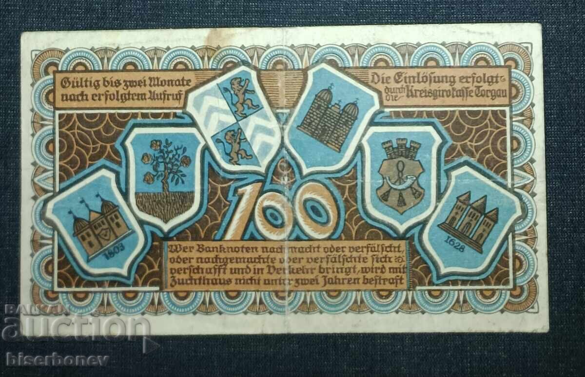 Germania, Torgau 100 mărci, 1922, VF cu preț 8.00 BGN | € 4.09 Germania, Torgau 100 mărci, 1922, VF cu preț 8.00 BGN | € 4.09