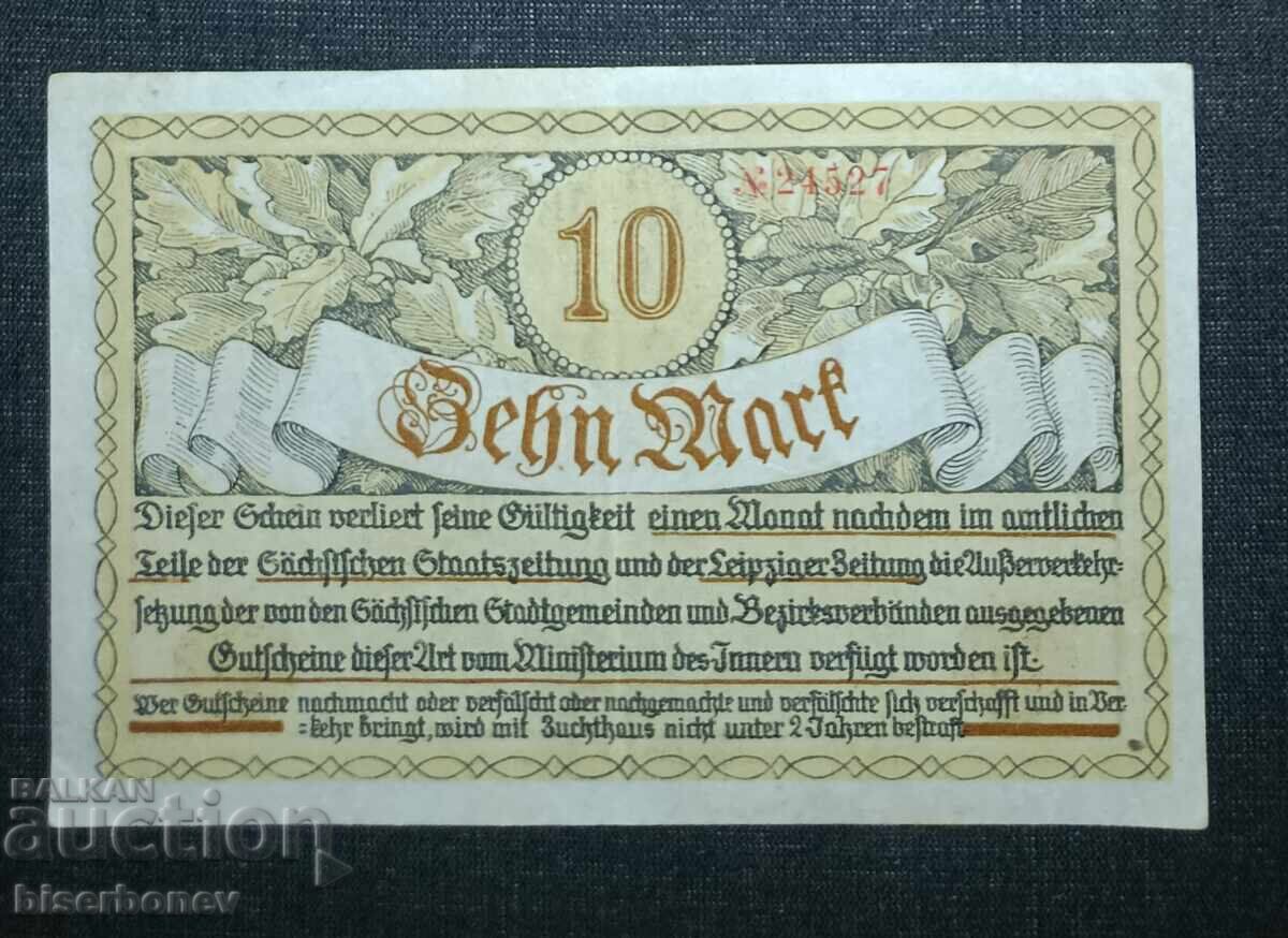 Γερμανία, Γερμανία, Ρέκλιτς 10 μάρκα, 1918, XF με τιμή 9.00 BGN | € 4.60