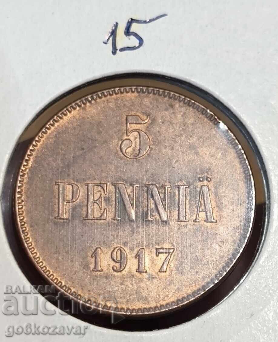 Rusia (pentru Finlanda) 1917 - 5 penni top monedă luciu!