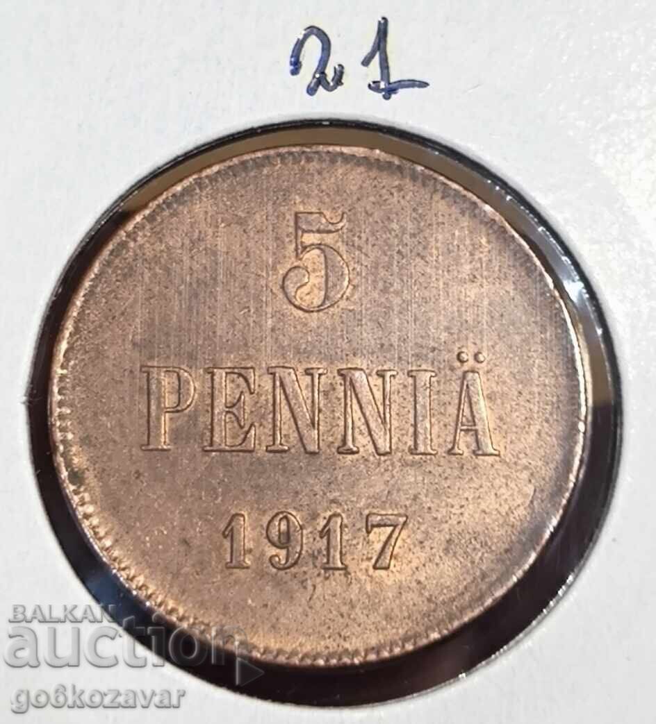 Rusia (pentru Finlanda) 1917 - 5 penni top monedă luciu!