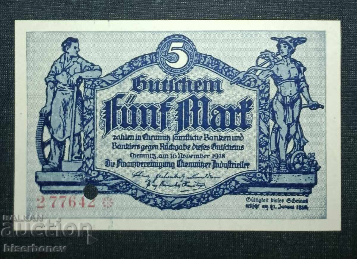 Germany, Chemnitz 5 Mark, 1918, UNC