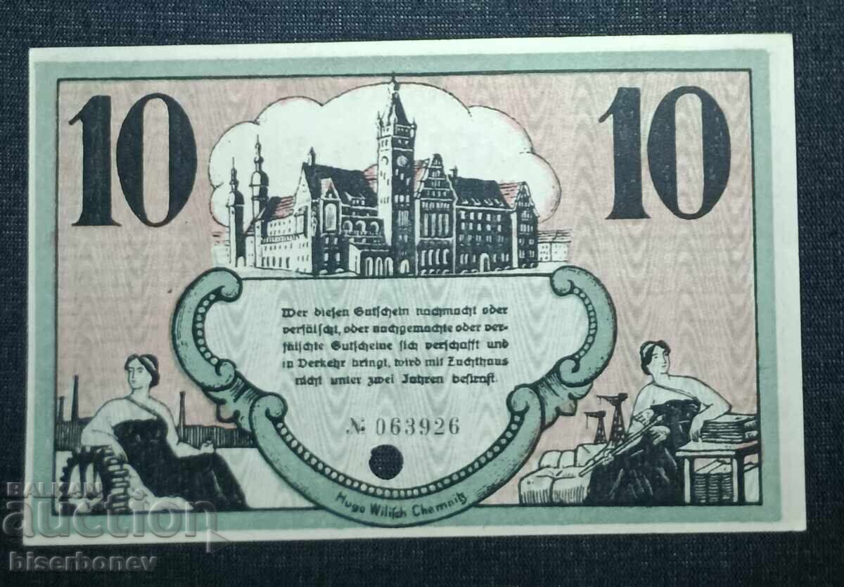 Germany, Chemnitz 10 Marks, 1918, UNC with price 12.00 BGN | € 6.14