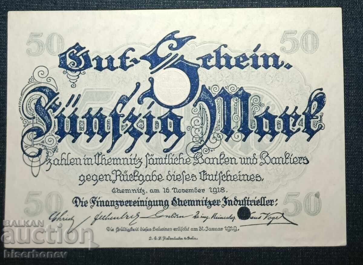 Germany, Chemnitz 50 Mark, 1918, aUNC