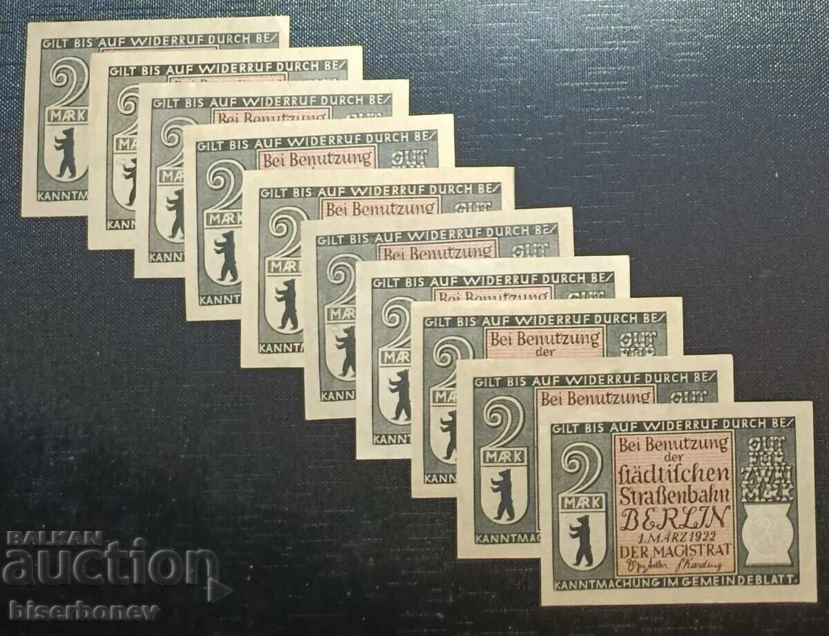 Germania, Germania, Berlin 10 x 2 mărci, 1922, aUNC/UNC
