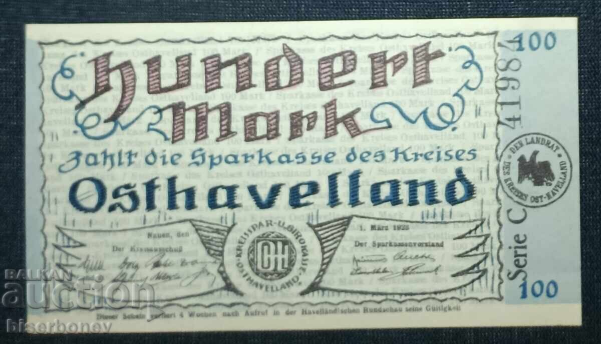 Germany, Германия, Остхавеланд 3 х 100  марки ,1922 г, UNC - 6