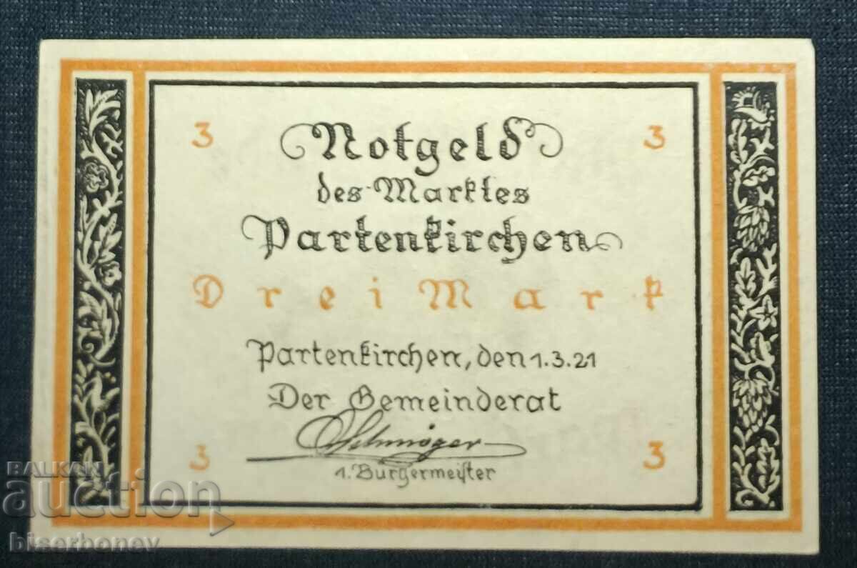 Γερμανία, Γερμανία, Partenkirchen 3 Marks, 1921, UNC Γερμανία, Γερμανία, Partenkirchen 3 Marks, 1921, UNC