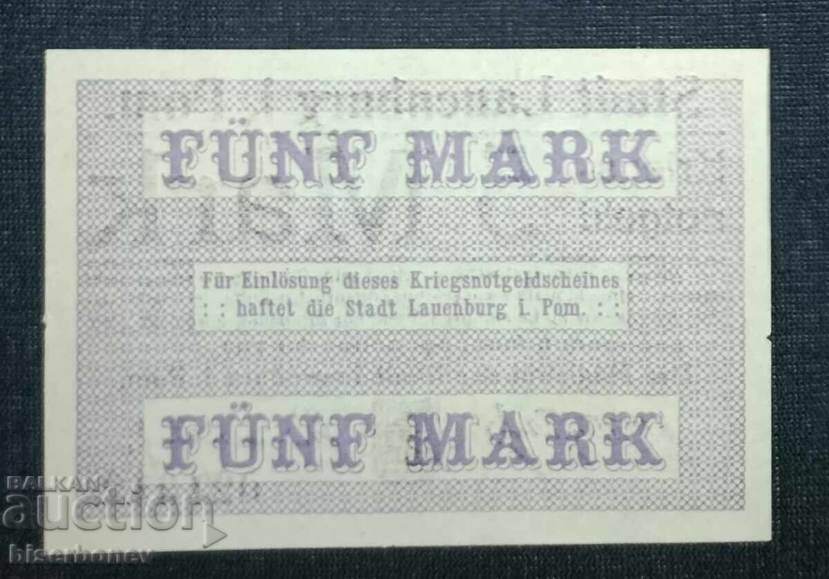 Germania, Germania, Lauenburg 5 mărci, 1918, UNC cu preț 11.00 BGN | € 5.62