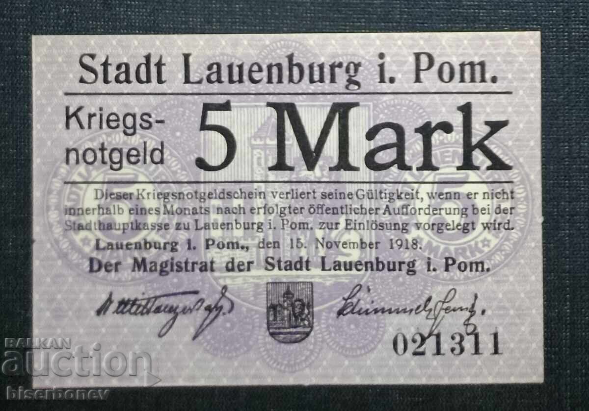 Germania, Germania, Lauenburg 5 mărci, 1918, UNC