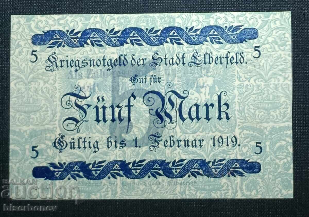 Germania, Elberfeld 5 mărci, 1918, UNC cu preț 12.00 BGN | € 6.14