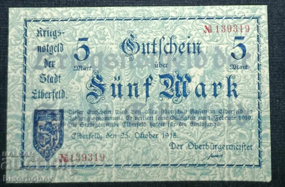 Germania, Elberfeld 5 mărci, 1918, UNC