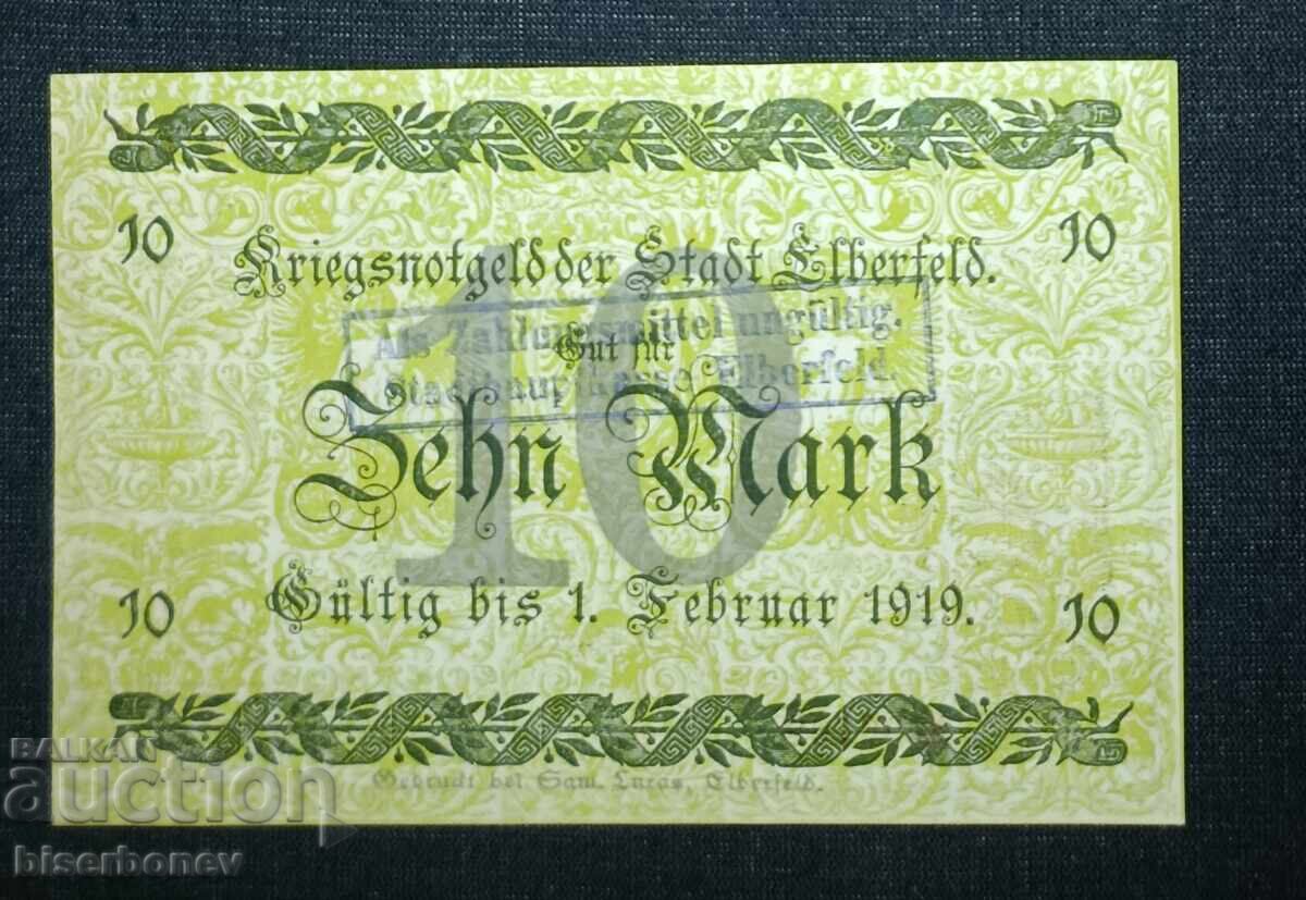 Γερμανία, Γερμανία, Έλμπερφελντ 10 μάρκα, 1918, UNC με τιμή 12.00 BGN | € 6.14