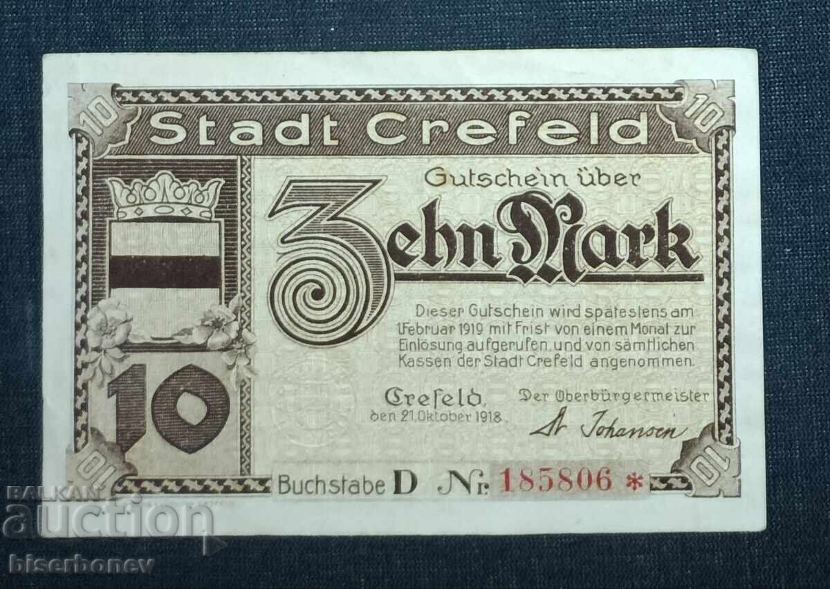 Germany, Германия, Крефелд 10 марки ,1918 г, аUNC Germany, Германия, Крефелд 10 марки ,1918 г, аUNC