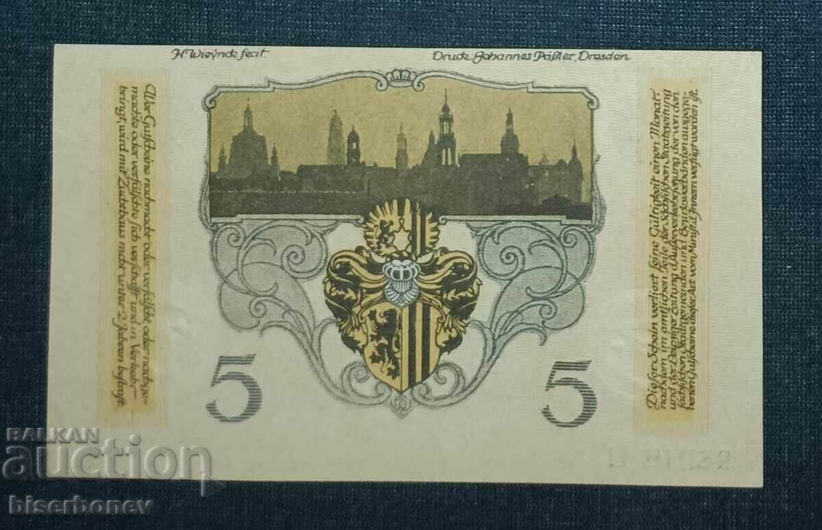 Germania, Germania, Dresda 5 mărci, 1918, UNC cu preț 16.00 BGN | € 8.18 Germania, Germania, Dresda 5 mărci, 1918, UNC cu preț 16.00 BGN | € 8.18