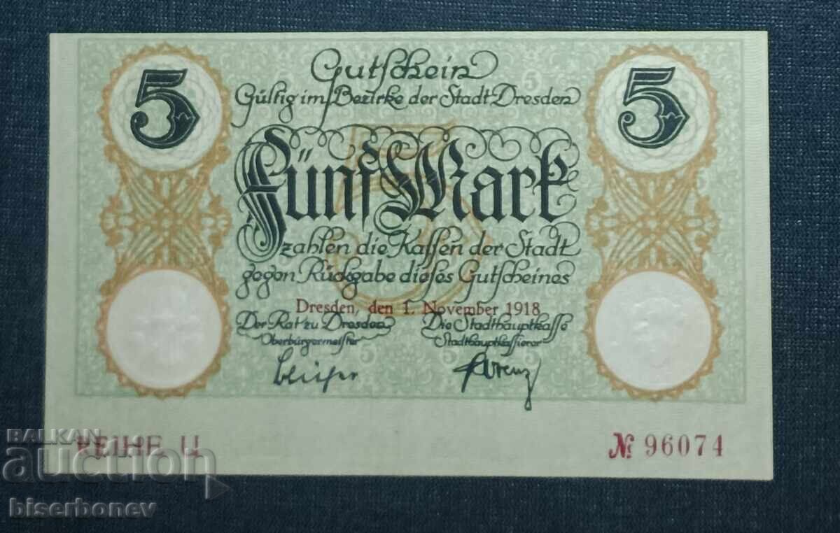 Germania, Germania, Dresda 5 mărci, 1918, UNC Germania, Germania, Dresda 5 mărci, 1918, UNC