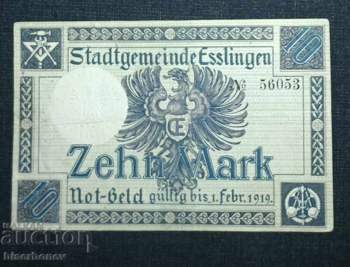 Germania, Germania, Villingen 10 mărci, 1918, VF cu preț 8.00 BGN | € 4.09