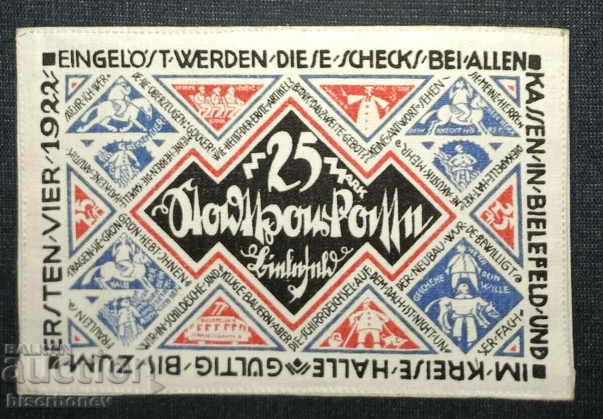 Germany, Bielefeld 25 Mark, 1922, aUNC with price 55.00 BGN | € 28.12