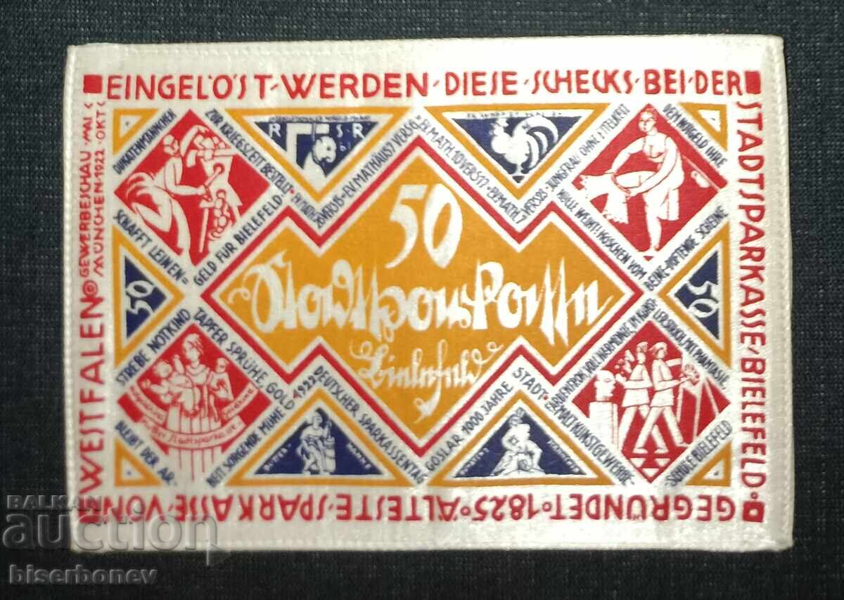 Germania, Bielefeld 50 mărci, 1921, aUNC cu preț 55.00 BGN | € 28.12