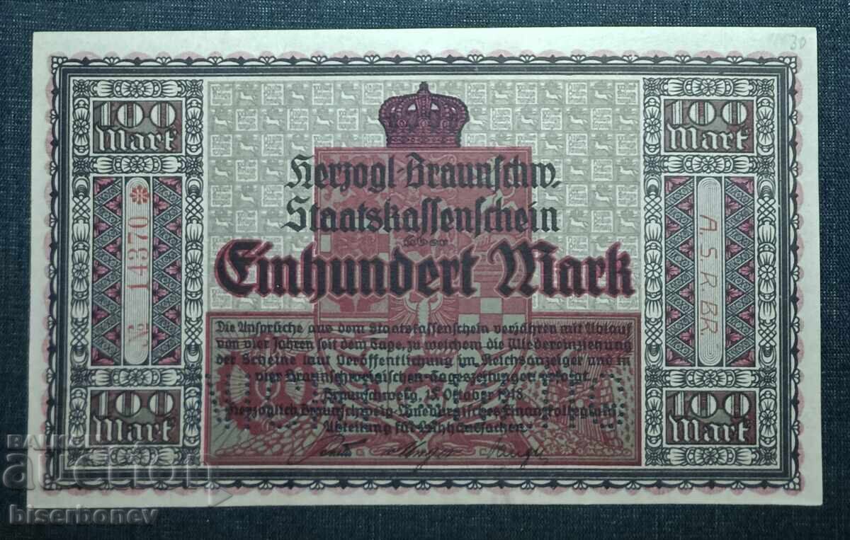 Germania, Braunschweig 100 mărci, 1918, aUNC++