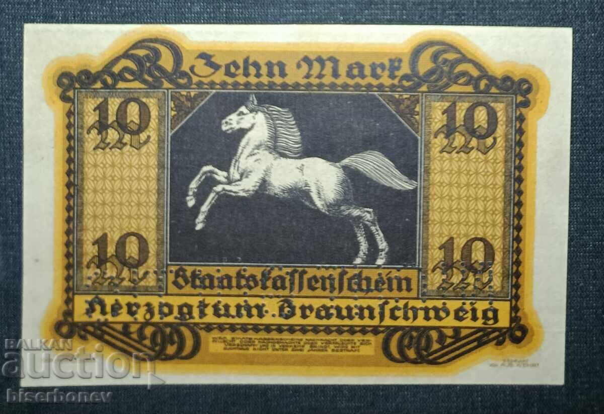 Germany, Германия, Брауншвайг 10  марки ,1918 г, аUNC++ с цена 11.00 лв. | € 5.62