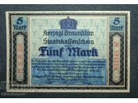 Γερμανία, Γερμανία, Braunschweig 5 μάρκα, 1918, aUNC++
