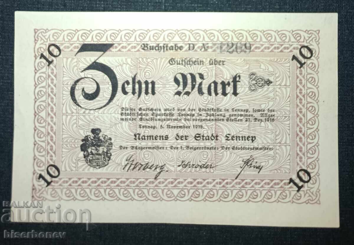 Germania, Germania, Lennep 10 mărci, 1918, aUNC++