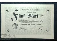 Germany, Германия, Леннеп  5 марки ,1918 г, аUNC++