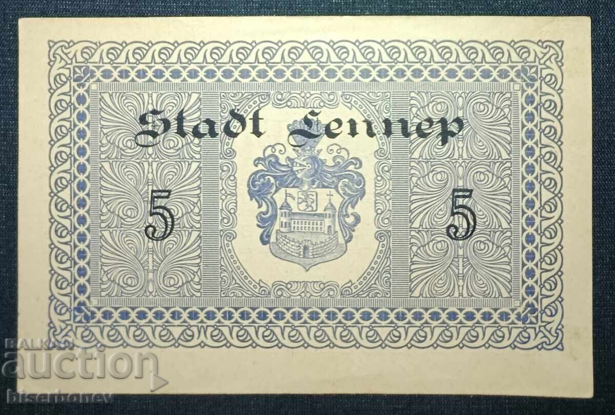 Γερμανία, Γερμανία, Λέννεπ 5 μάρκα, 1918, aUNC++ με τιμή 19.00 BGN | € 9.71