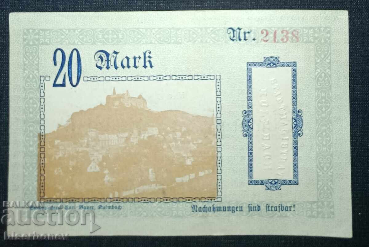 Germany, Germany, Kulmbach 20 Mark, 1918, aUNC with price 11.00 BGN | € 5.62