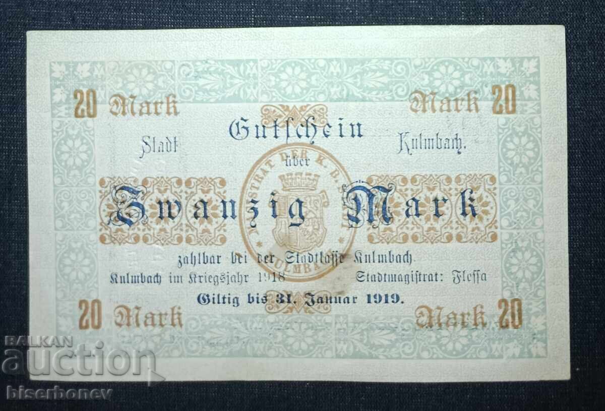 Germany, Germany, Kulmbach 20 Mark, 1918, aUNC
