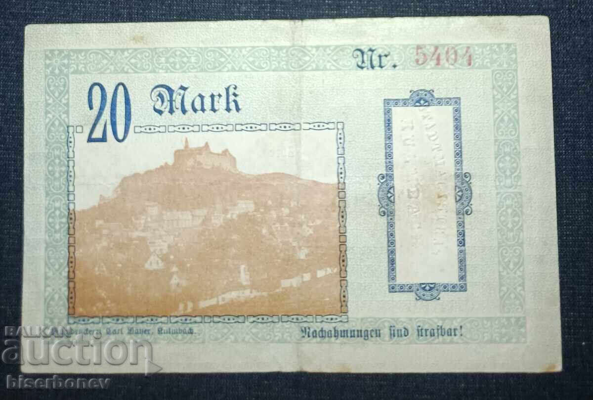 Germania, Klumbach 20 mărci, 1918, VF cu preț 7.00 BGN | € 3.58