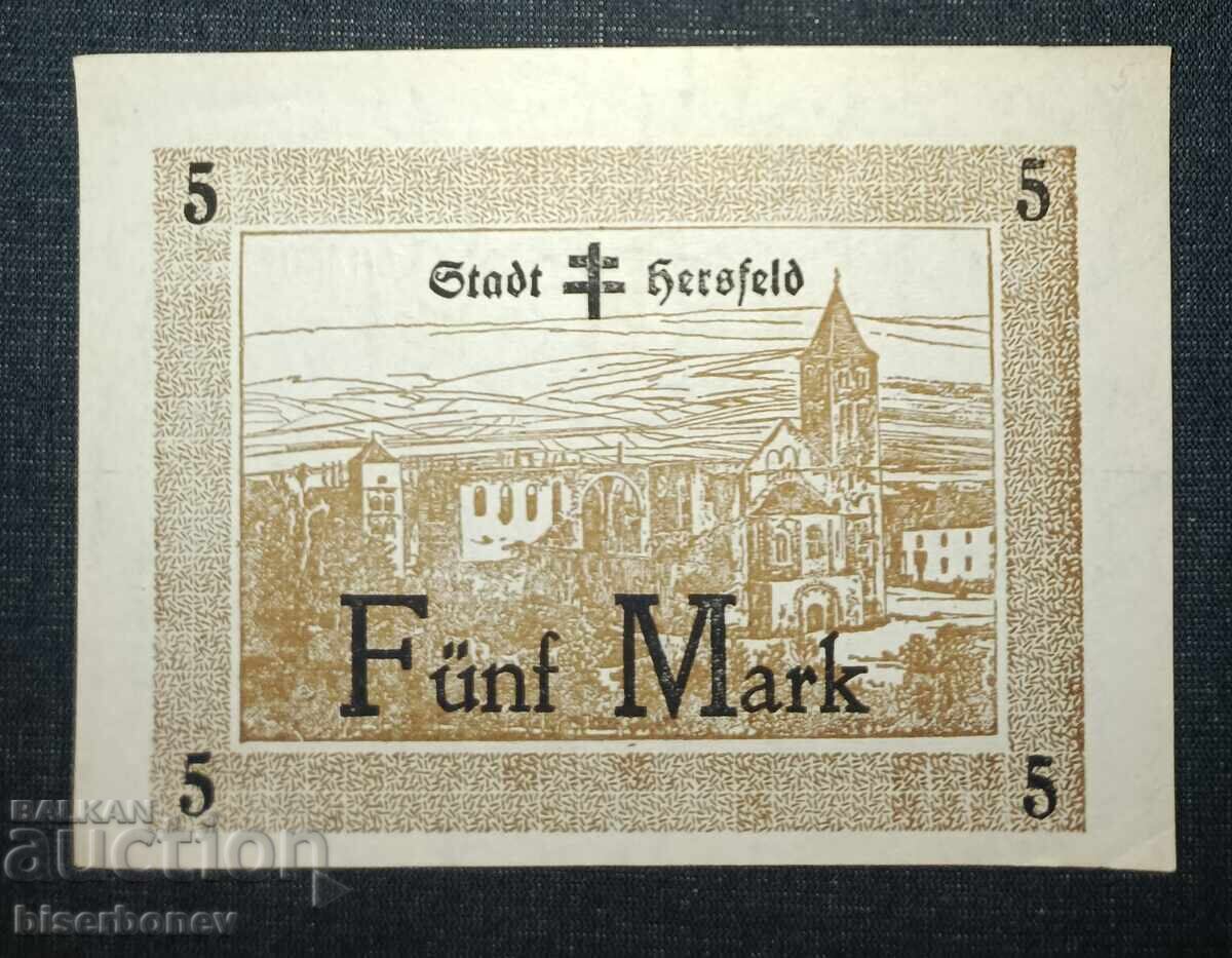 Germany, Germany, Herfeld 5 Mark, 1918, aUNC