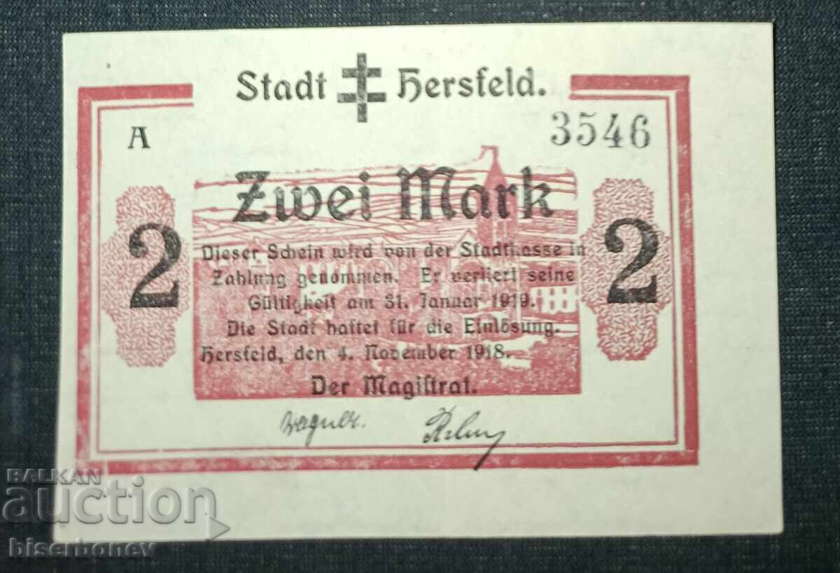 Germany, Германия, Херфелд 2 марки ,1918 г, аUNC