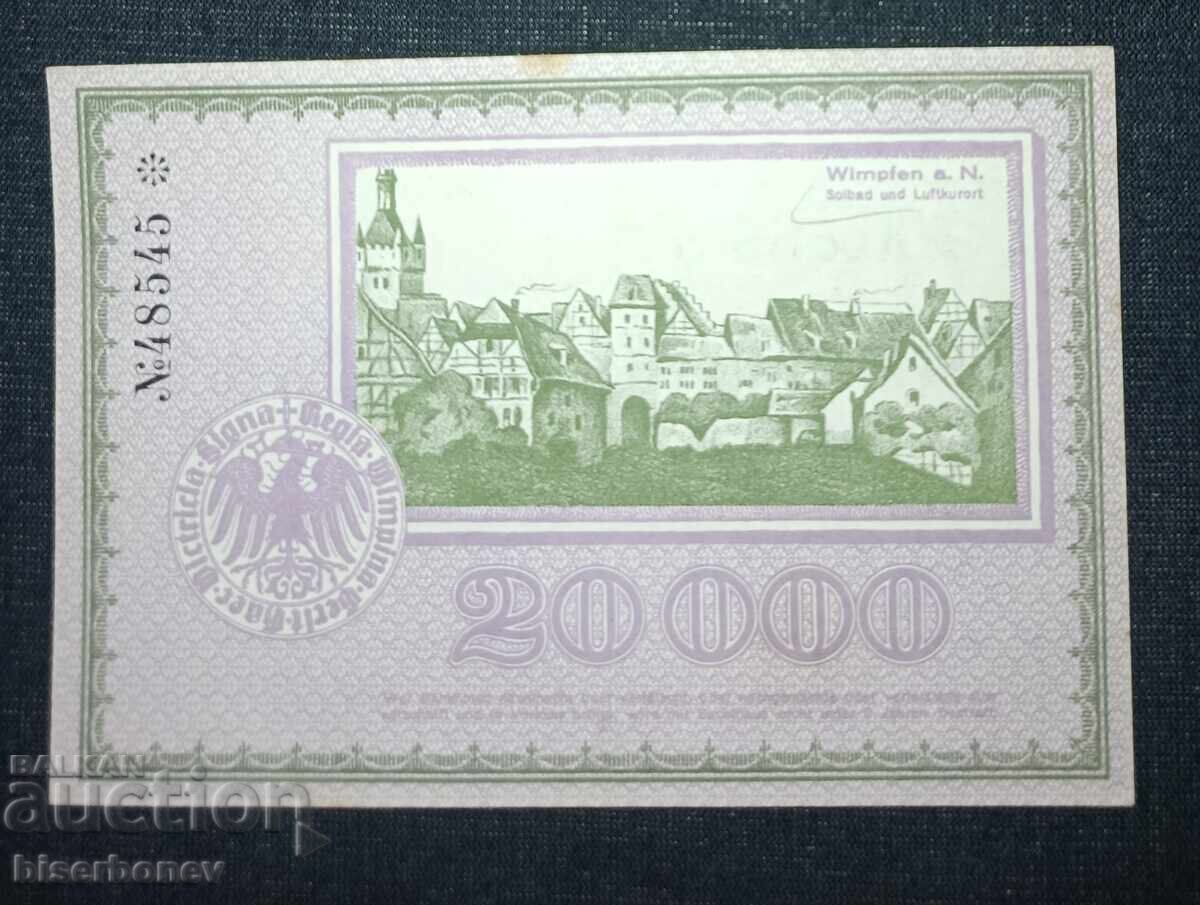 Germany, Germany, Wimpfen 20,000 Marks, 1918, UNC-1 with price 13.00 BGN | € 6.65