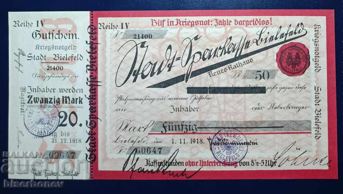 Germania, Bielefeld 70 mărci, 1918, UNC Germania, Bielefeld 70 mărci, 1918, UNC