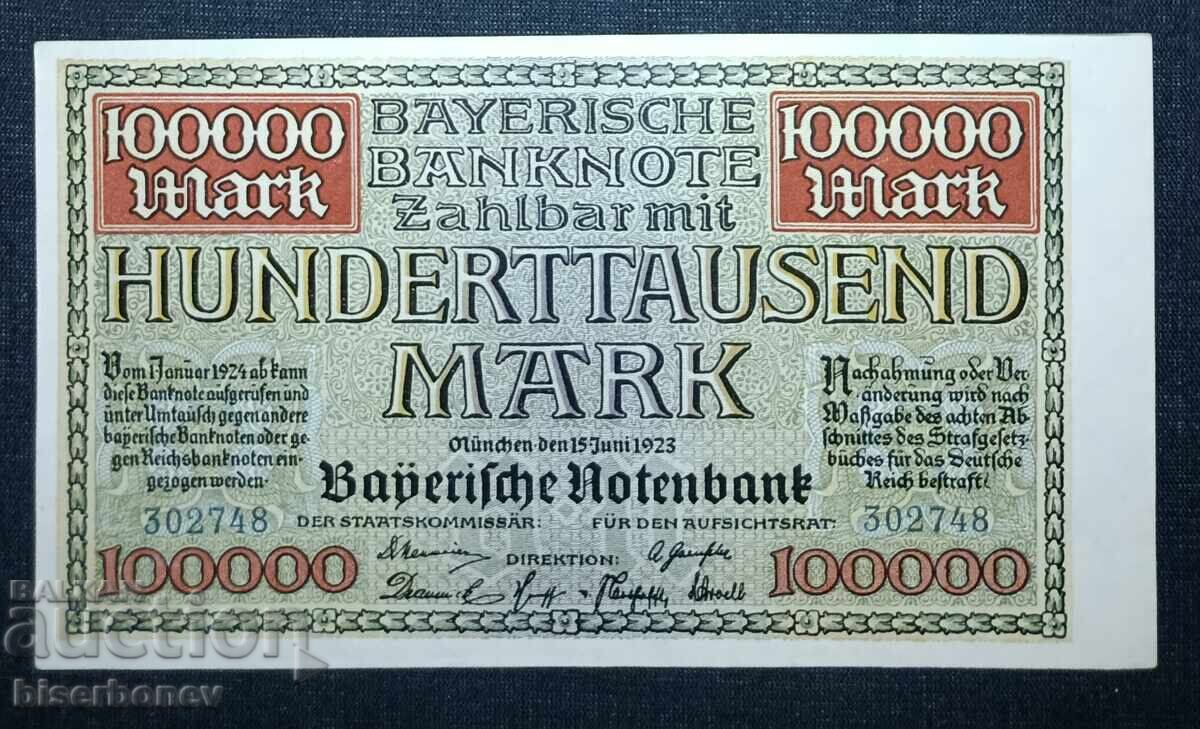 Germania, Germania, München, 100 000 mărci, 1923, aUNC/UNC-1
